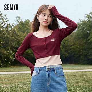 森马（Semir）长袖T恤女短款修身假两件Y2K辣妹上衣复古风107623101075