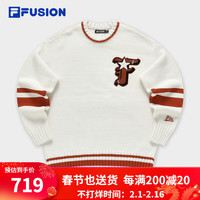 FILA FUSION斐乐潮牌款织衫2024春季时尚撞色套头毛衣 云白色-WT 175/96A/L
