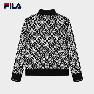 FILA 斐乐女士织外套2024春季时尚休闲小香风毛衣开衫 正黑色-BK 175/92A/XL