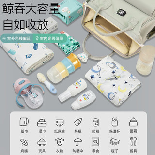 浣喜佳儿 妈咪包母婴背包2024手提双肩大容量外出轻便多功能帆布 蓝灰色-32*23*40cm