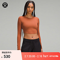 lululemon 丨Hold Tight 女士紧身剪裁短款长袖 T 恤 透气 LW3HN2S 暗橙色