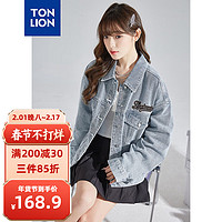 唐狮 TONLION新款迪士尼玩具总动员草莓熊女翻领短款牛仔外套