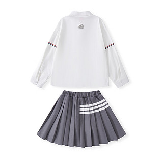Kappa Kids女童套装2024学院风儿童衬衫JK百褶裙子两件套   灰色 120