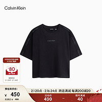 Calvin Klein【吸湿】运动24春夏女士印花织带拼接宽松短款纯棉T恤4WS4K234 001-太空黑 XS