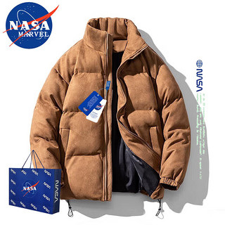 NASA MARVEL 棉衣男冬季外套棉服外套加厚立领麂皮绒潮牌宽松百搭装男装 灰色 S-（80斤-100斤）