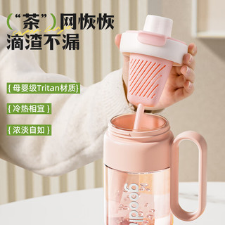 恩尔美（nRMEi）水杯大容量Tritan吸管杯女高颜值学生户外便携喝水杯子 在桃公主-带花茶仓 910ml