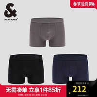 杰克·琼斯（JACK&JONES）夏腰头字母LOGO胶印简约舒适内裤3双装平角内裤男224292009 E40靛蓝/黑色/岩石灰 170/90 (S)