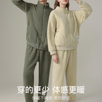 Miiow 猫人 男士睡衣冬季加绒加厚珊瑚绒可外穿半边绒女款家居服情侣套装