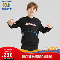 SKECHERS 斯凯奇 新年童装商场同款男童袋鼠袋卫衣儿童2024龙年上衣L124B007 碳黑/0018 170cm