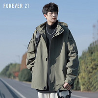 FOREVER 21 冲锋衣外套男春秋季连帽美式工装户外登山服夹克男 军绿 XL码