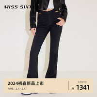 MISS SIXTY2024春季牛仔裤女蝴蝶腰复古显瘦微喇叭裤马蹄裤 黑色-常规 24