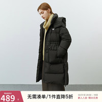 FANSILANEN范思蓝恩22FS4299黑色连帽羽绒服女冬季韩系外套中长款 夜空黑 XS