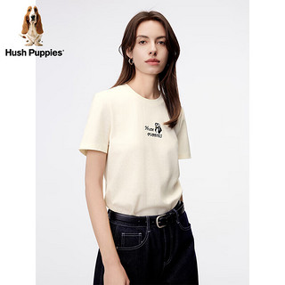 Hush Puppies暇步士女装2024春季天丝混纺简约垂坠感抑菌T恤 528奶白色 XL