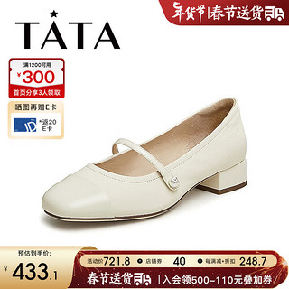 他她（TATA）2024春时尚休闲简约玛丽珍鞋DJAA2AQ4 米白 34