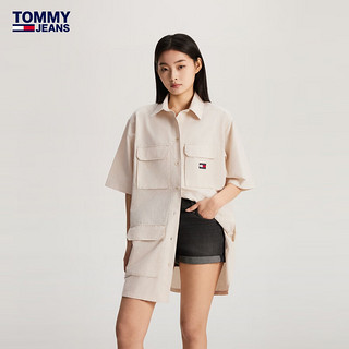 TOMMY JEANS24春季女装潮流刺绣多口袋工装宽松衬衫裙连衣裙17945 米白色ACG XS