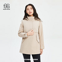 KOLON SPORT/可隆加热棉服 女子户外防泼水运动控温保暖长款外套夹克 LKPJ4ST500-BE 米黄 160/S