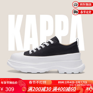 Kappa 卡帕 女鞋帆布鞋子女2024春季厚底增高百搭板鞋轻便运动休闲鞋 黑色 38