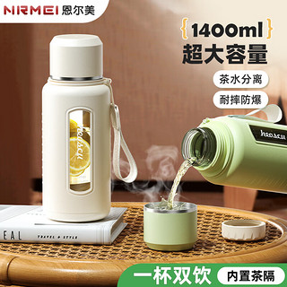 恩尔美（nRMEi）玻璃杯家用茶水分离杯泡茶杯女便携水杯办公室茶水杯泡茶杯 淡雅米【提绳+茶仓】 800ml