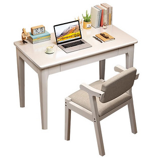 自然元素 实木书桌中式家用学习桌书房简易办公桌卧室高中小写字桌 白色-单桌【100*55*75CM】