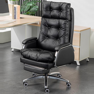 唐辑真头层皮老板椅人体工学椅办公电脑椅子可躺午休椅总裁椅 黑色 黑色超纤皮