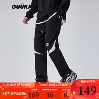 古由卡(GUUKA)潮牌直筒卫裤男冬嘻哈机能印花拼接纯棉运动宽松长裤 黑色 M