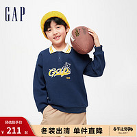 Gap 盖璞 男女童冬2023LOGO加绒保暖POLO衫890024儿童卫衣 海军蓝 120cm(XS) 亚洲尺码