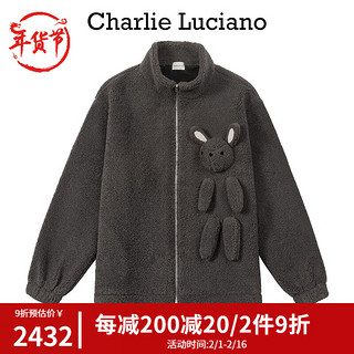 Charlie Luciano 小兔玩偶绒面夹克灰色秋冬新款情侣男女同款潮牌休闲潮流cl外套 灰色 XS