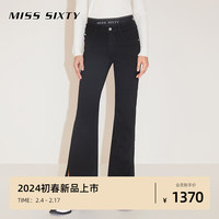 MISS SIXTY2024春季牛仔裤女复古微喇开衩拼接双腰头百搭显瘦 黑色 25