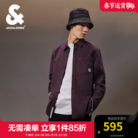 杰克·琼斯（JACK&JONES）24春季男翻领口袋绳装饰宽松刺绣全棉长袖衬衫男224105023 乌梅紫E33 185/104A/XL