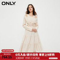 ONLY通勤气质收腰U领欧根纱套装连衣裙女|124146002 A03 毛艺灰色 155/76A/XS