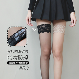 Langsha 浪莎 蕾丝长筒丝袜女性感长腿夏季薄款黑丝袜大腿根硅胶防滑高筒袜