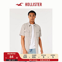 HOLLISTER 2023经典美式短袖弹力府绸工装风衬衫 男 329049-1 深棕色 DD L