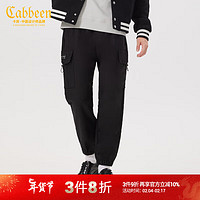 Cabbeen 卡宾 男装LOGO章仔休闲裤秋季款潮流宽松束脚裤Y 煤黑色01 52/180/XL