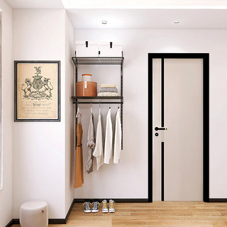 美达斯格瑞0.7米黑色金属衣柜挂衣架砌墙衣柜钢架上墙衣帽间 0.7米宽金属衣柜方案1