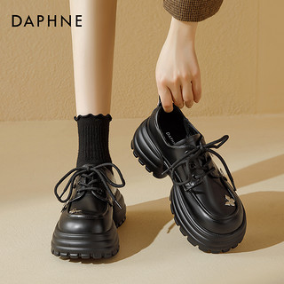 DAPHNE 达芙妮 厚底蝴蝶小皮鞋女2024新款系带乐福鞋英伦春秋松糕鞋