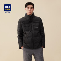 HLA海澜之家羽绒服男保暖毛领口袋白鸭绒字母印花外套男HWRAJ4D057A 黑色A2 165/84A/S
