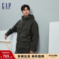 Gap男装冬季2023LOGO工装多口袋连帽外套836565加厚保暖夹克 黑灰色 175/96A(L)亚洲尺码