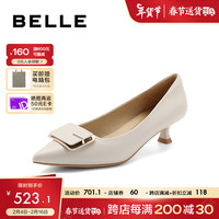 BeLLE 百丽 高跟鞋女2024春季气质通勤方扣淑女猫跟单鞋鞋A8X1DAQ4 米白 37