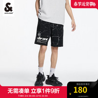 杰克琼斯 杰克·琼斯（JACK&JONES）夏季男装宽松纯棉松紧满印撞色字母胶印运动休闲短裤裤子男装 黑色 175/80A/MR