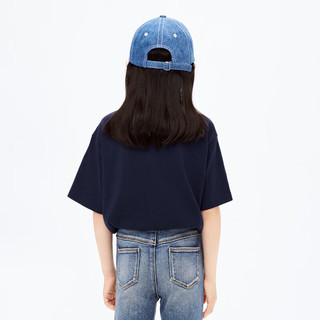 little MO&Co.5A抑菌 亲子装 little moco童装24春装男女童短袖纯棉T恤衫 深宝蓝色 120/60