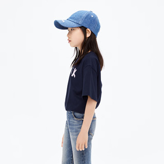 little MO&Co.5A抑菌 亲子装 little moco童装24春装男女童短袖纯棉T恤衫 深宝蓝色 120/60