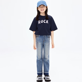 little MO&Co.5A抑菌 亲子装 little moco童装24春装男女童短袖纯棉T恤衫 深宝蓝色 120/60