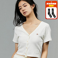 dickies24春夏女式短款纯色logo小标修身短袖开衫DK012989 云白色 S