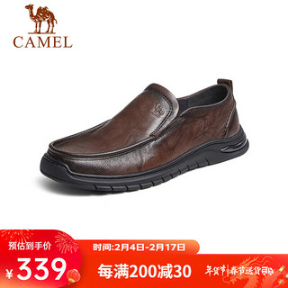 CAMEL 骆驼 牛皮软底缓震乐福鞋通勤上班商务休闲皮鞋男 G13S201066 棕色 42