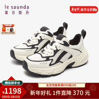 莱尔斯丹 le saunda2024春季时尚休闲圆头系带运动女鞋5M66401 白色+黑色 WTL 36
