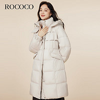 洛可可（ROCOCO）长款连帽保暖冬装服女休闲加厚鸭绒外套上衣 米白 M