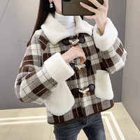 晗沫美衣 毛呢外套女韩版小香风加厚针织双面呢毛呢上衣 HMW7 白色 均码