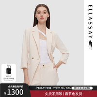 歌力思（ELLASSAY）2024春季高级职业百搭开衩双排扣外套小西装女EWD352T01800 浅米杏 S