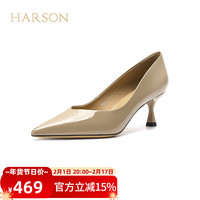 哈森 HWS240136 牛皮尖头细跟女单鞋