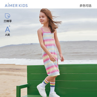 爱慕儿童（AIMER KIDS）春夏莫代尔印花甜美女童短袖吊带睡裙连衣裙睡衣中大童可外穿 彩虹乐园AK144E551 170